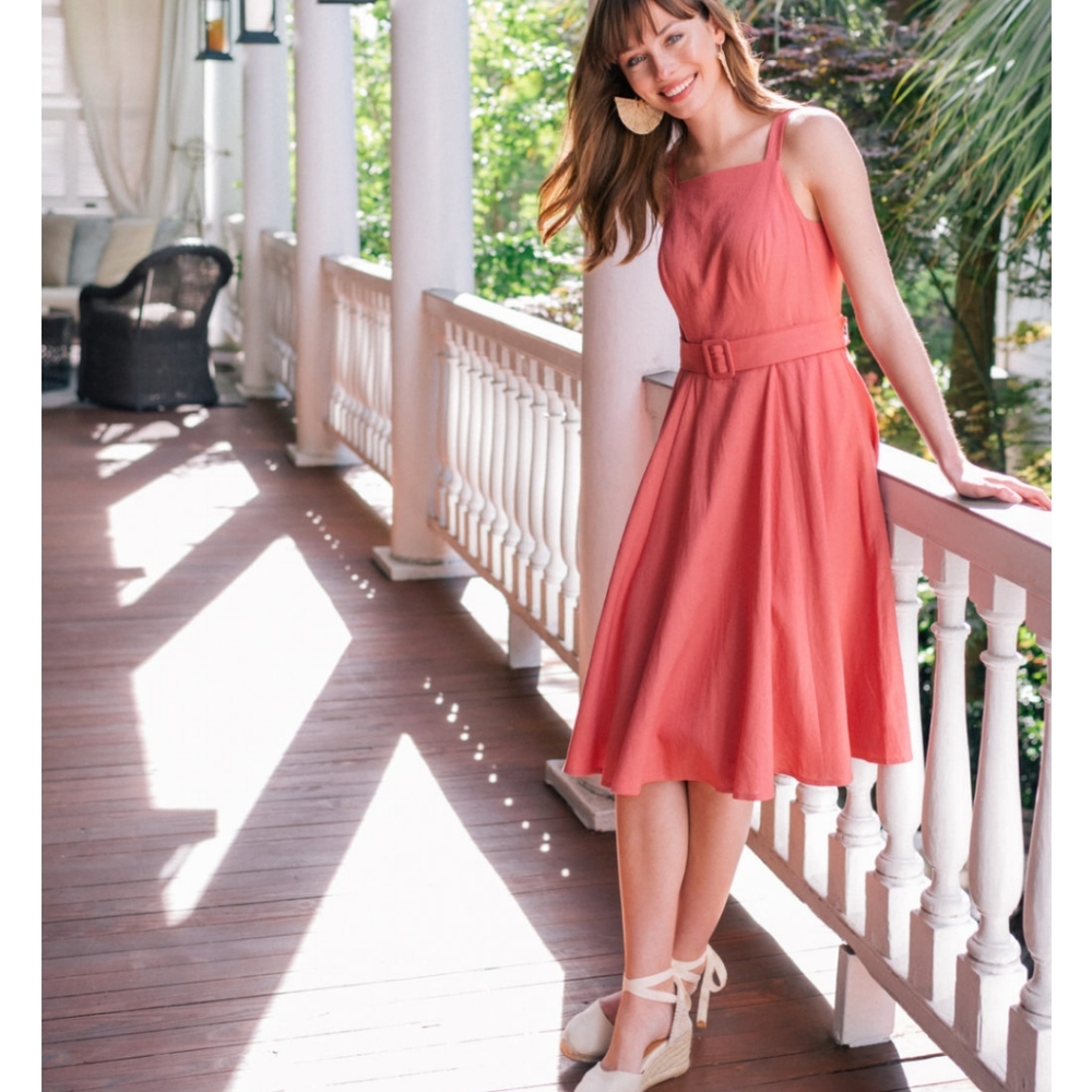 Gal Meets Glam Ruth belted linen Dress